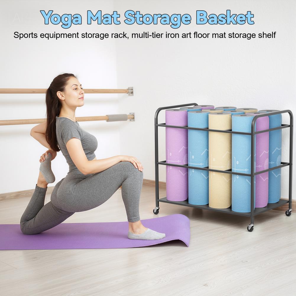 Yoga Mat Storage Rack with Whe - đánh giá và giá Home Gym Yoga Room